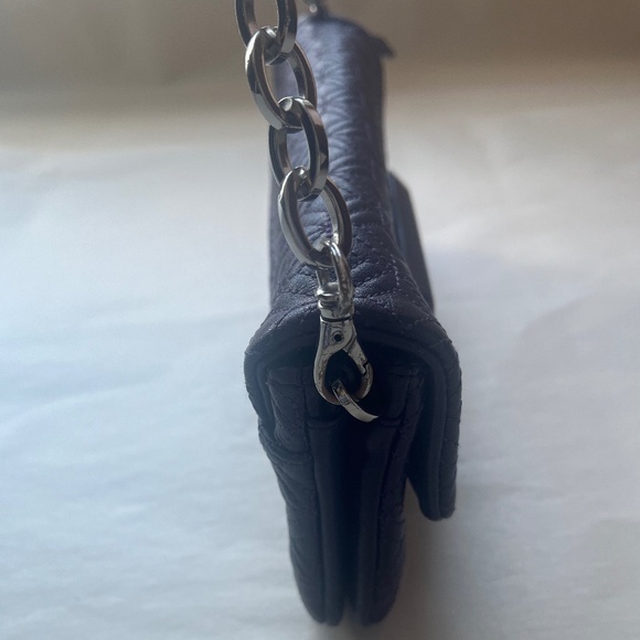 Karen Millen Leather Purple Quilted Clutch Logo Chain Cocktail Shoulder Bag - Picture 5 of 12